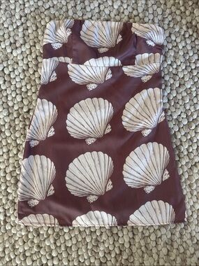 Stitch and Feather - Strapless Shell-Print Mini Dress -  Brown and Cream